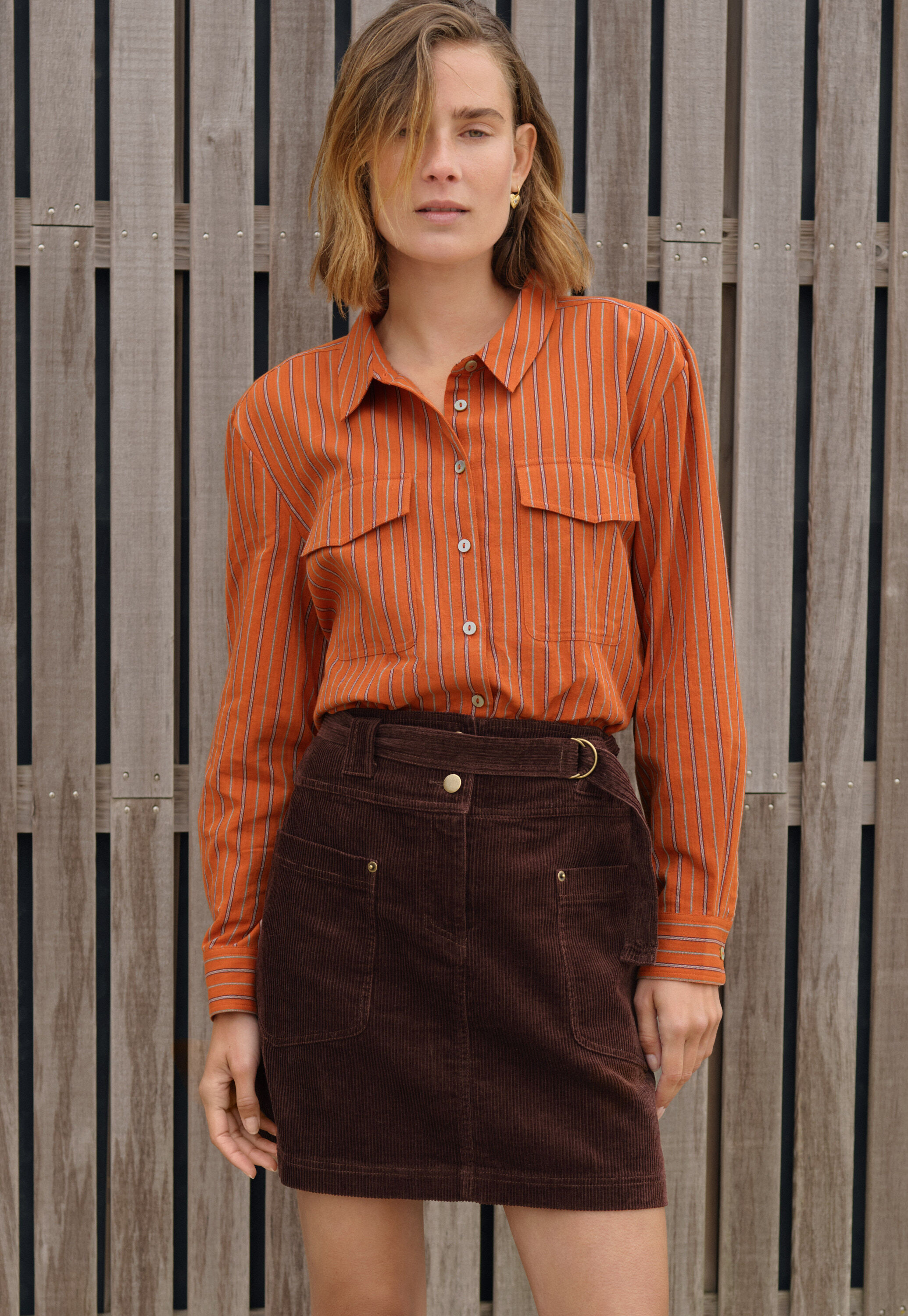 Short cord skirt, Dark chocolate, large