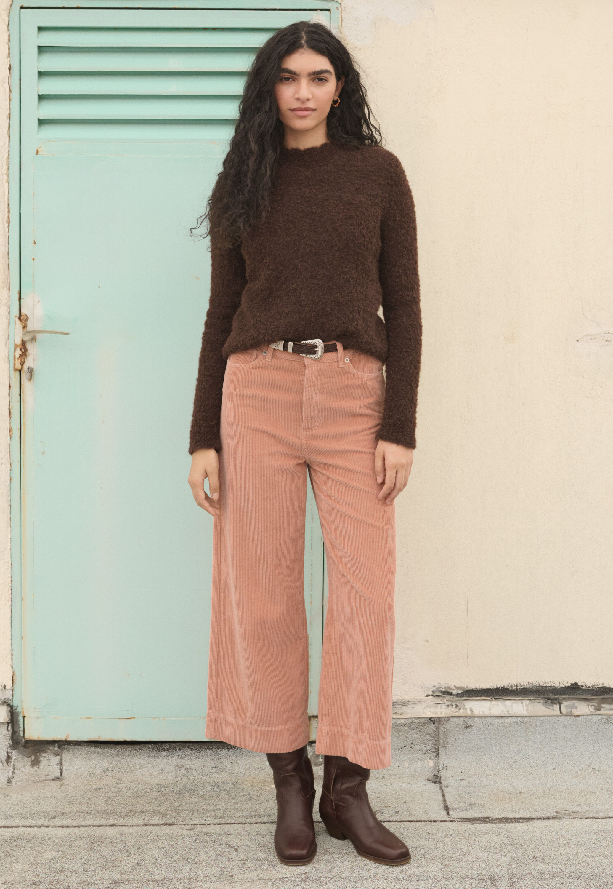 Wide-leg cord trousers