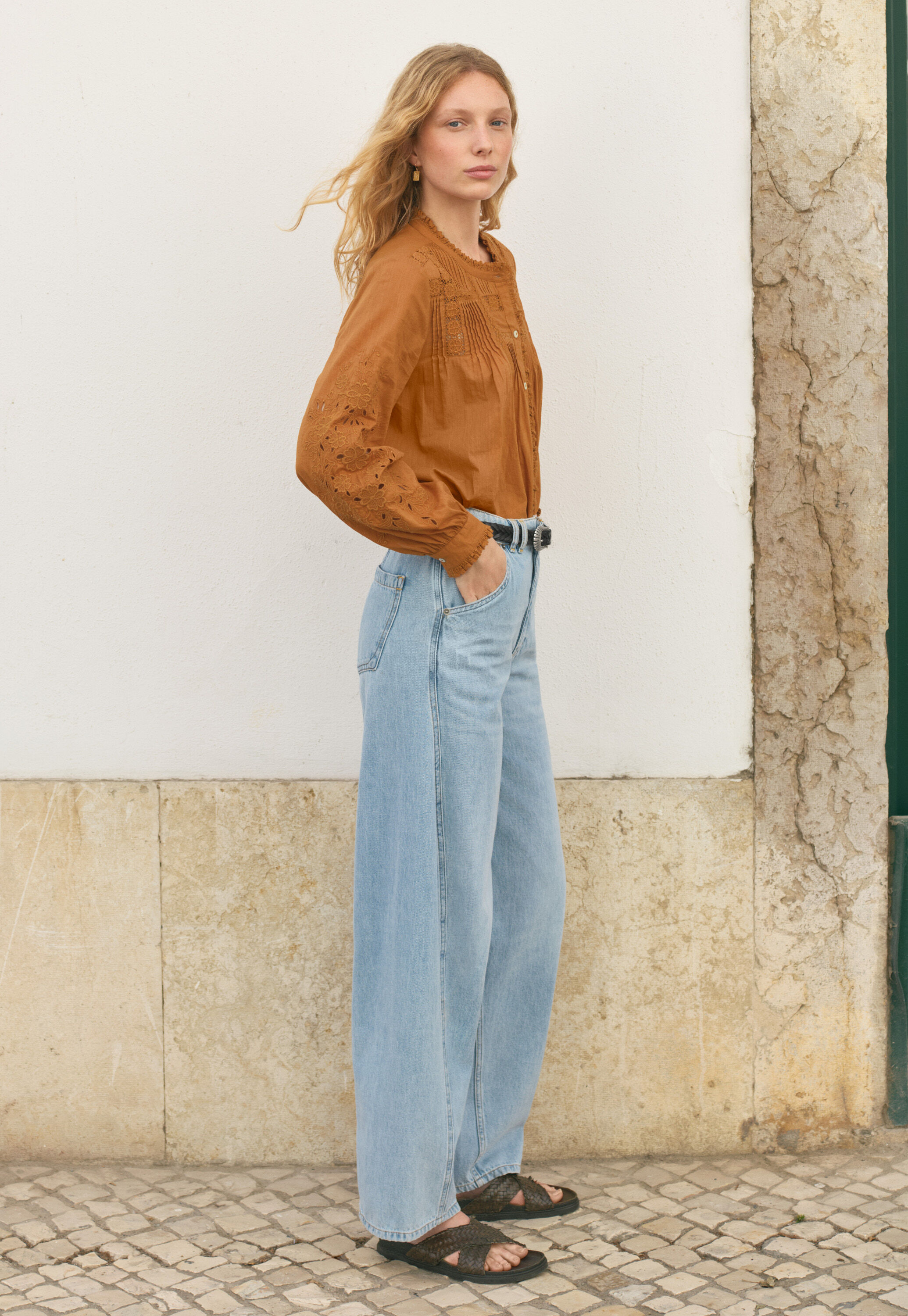 Lace pintuck blouse