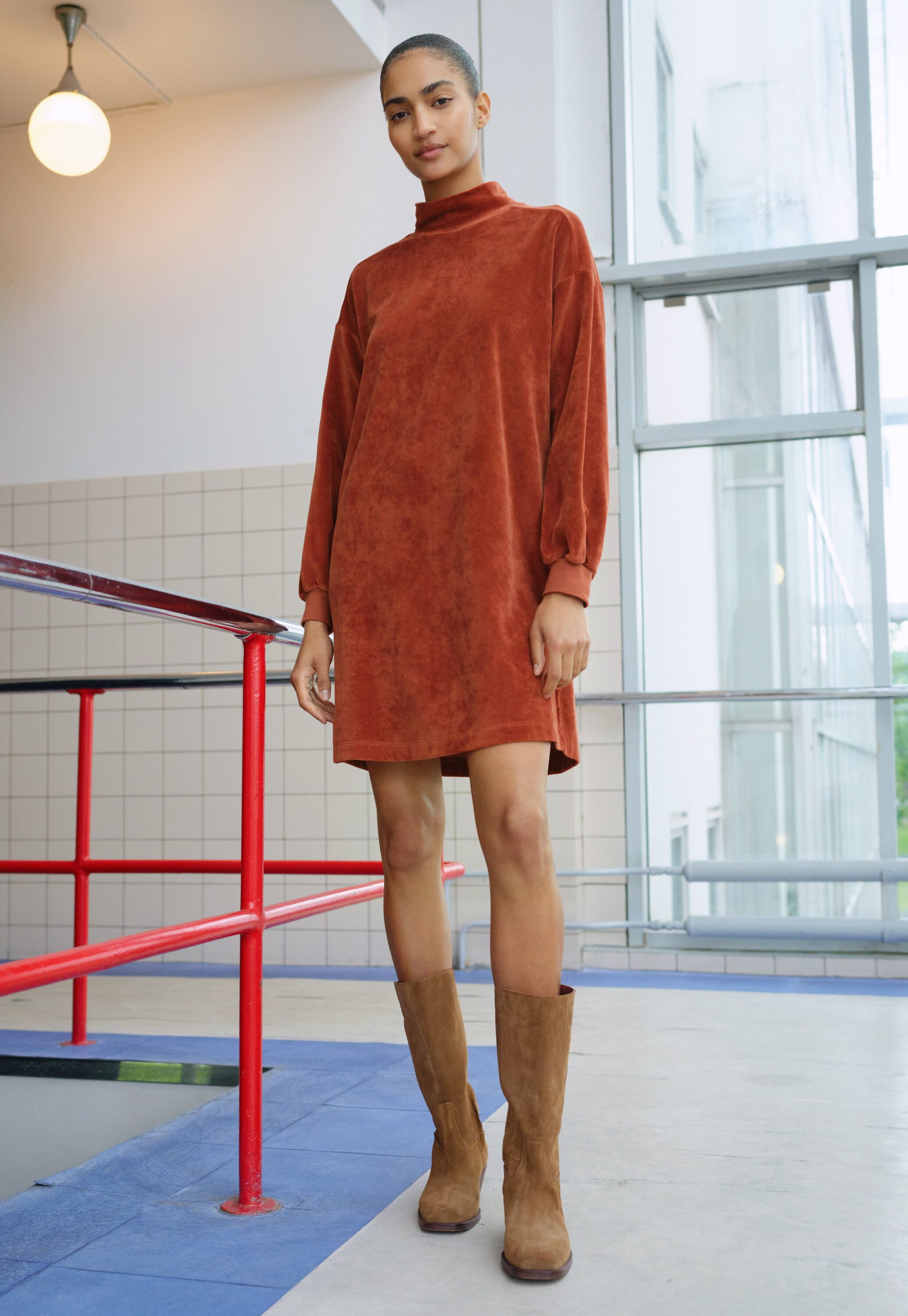 Jersey sweatshirt dress, Chilli, large