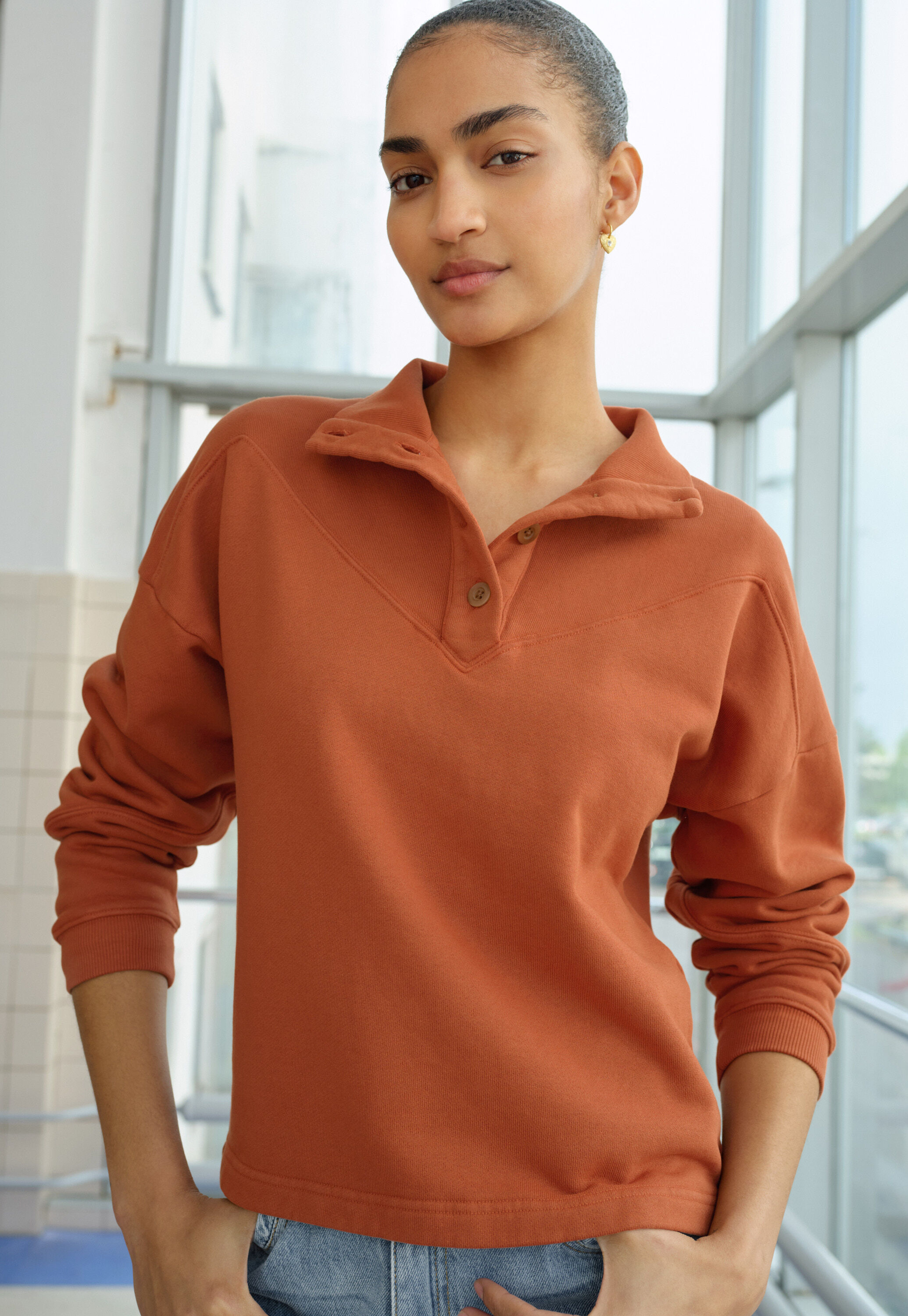 Funnel-neck sweatshirt, Burnt orange, large
