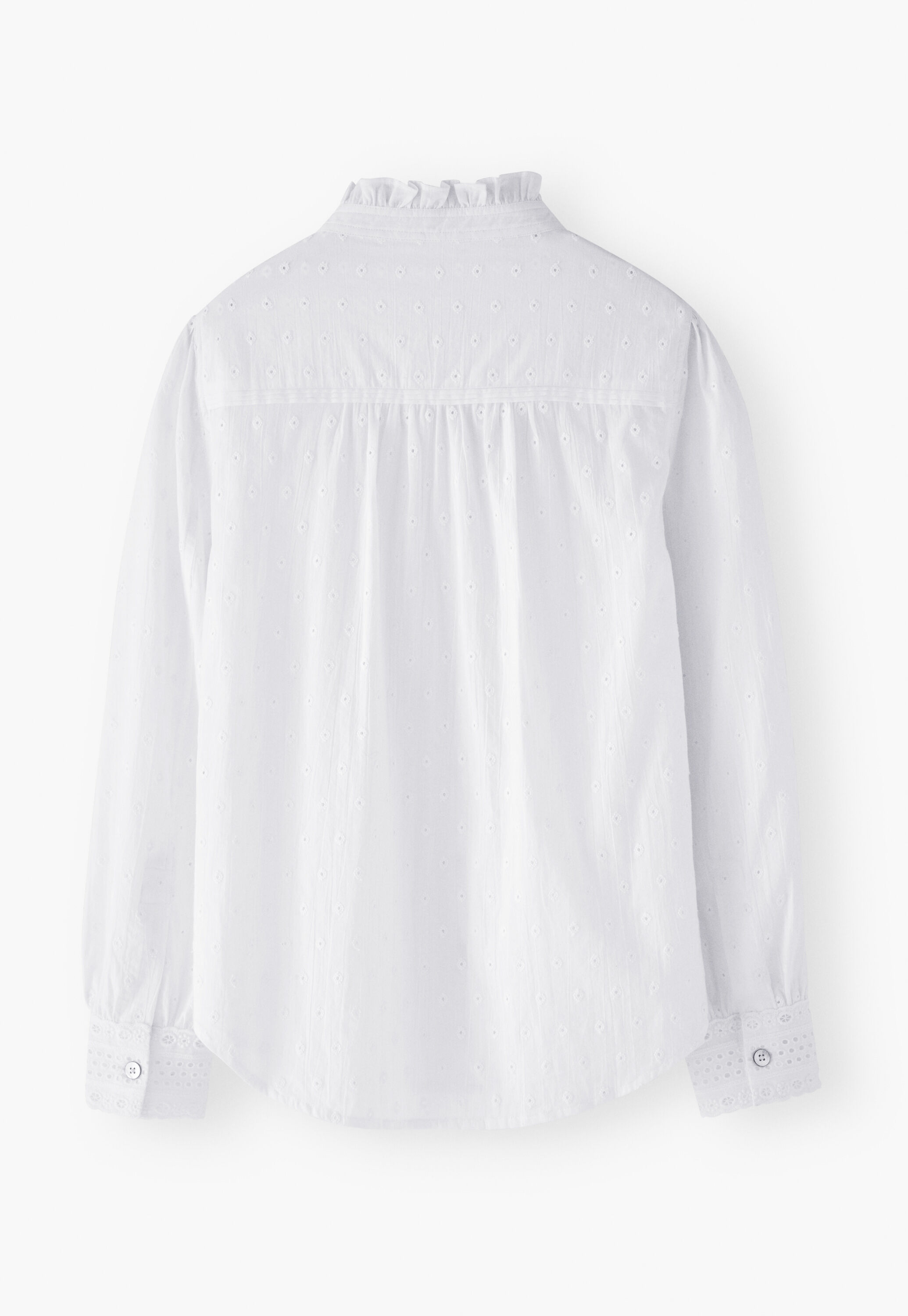 Ruffle-neck broderie blouse, White, large