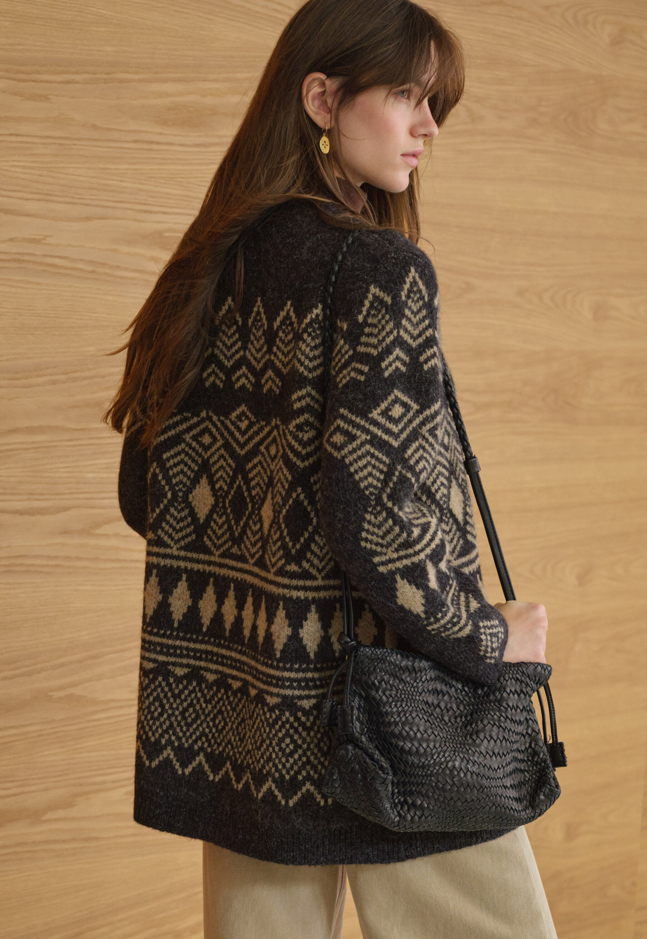 Long jacquard cardigan