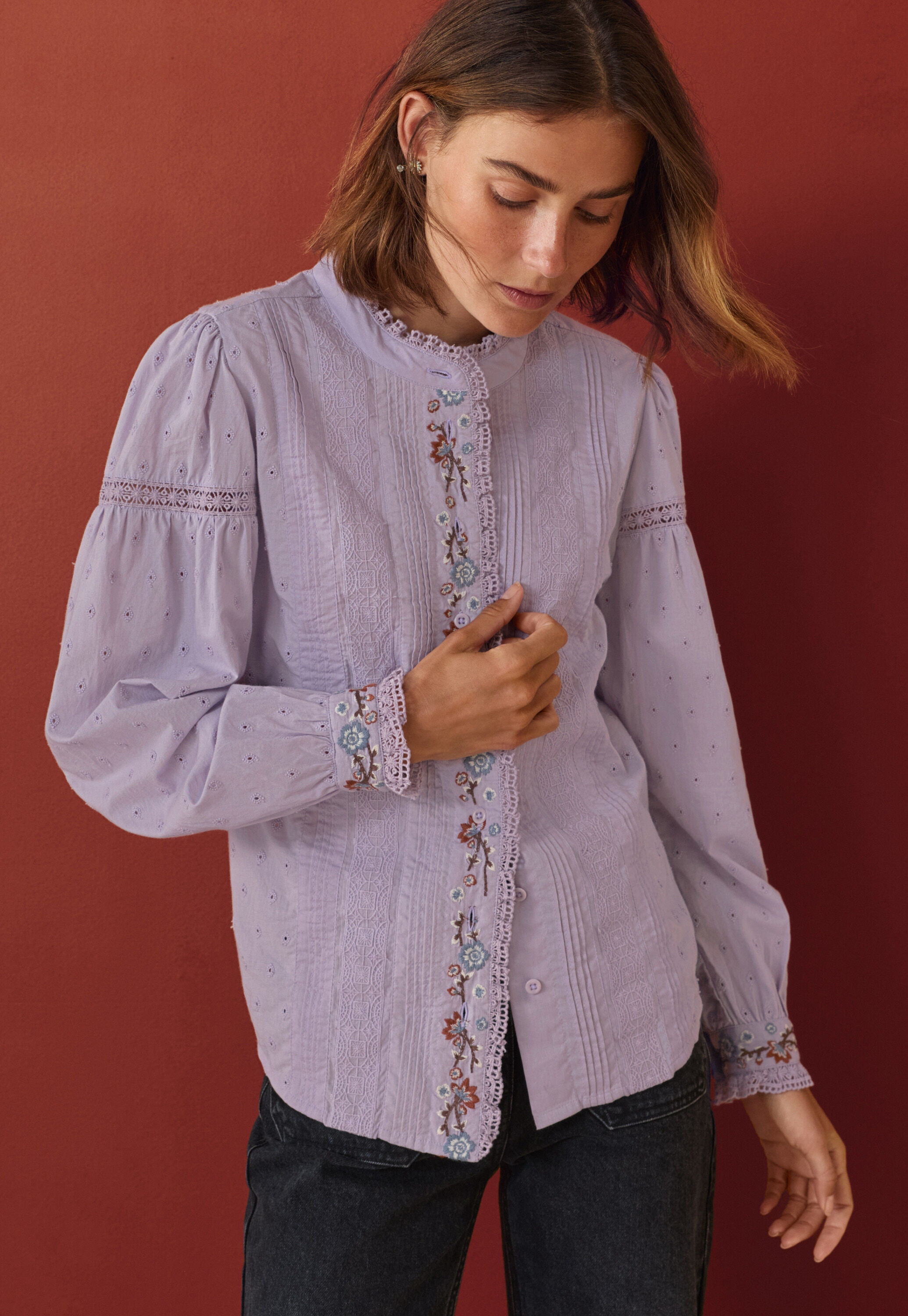 Embroidered broderie blouse