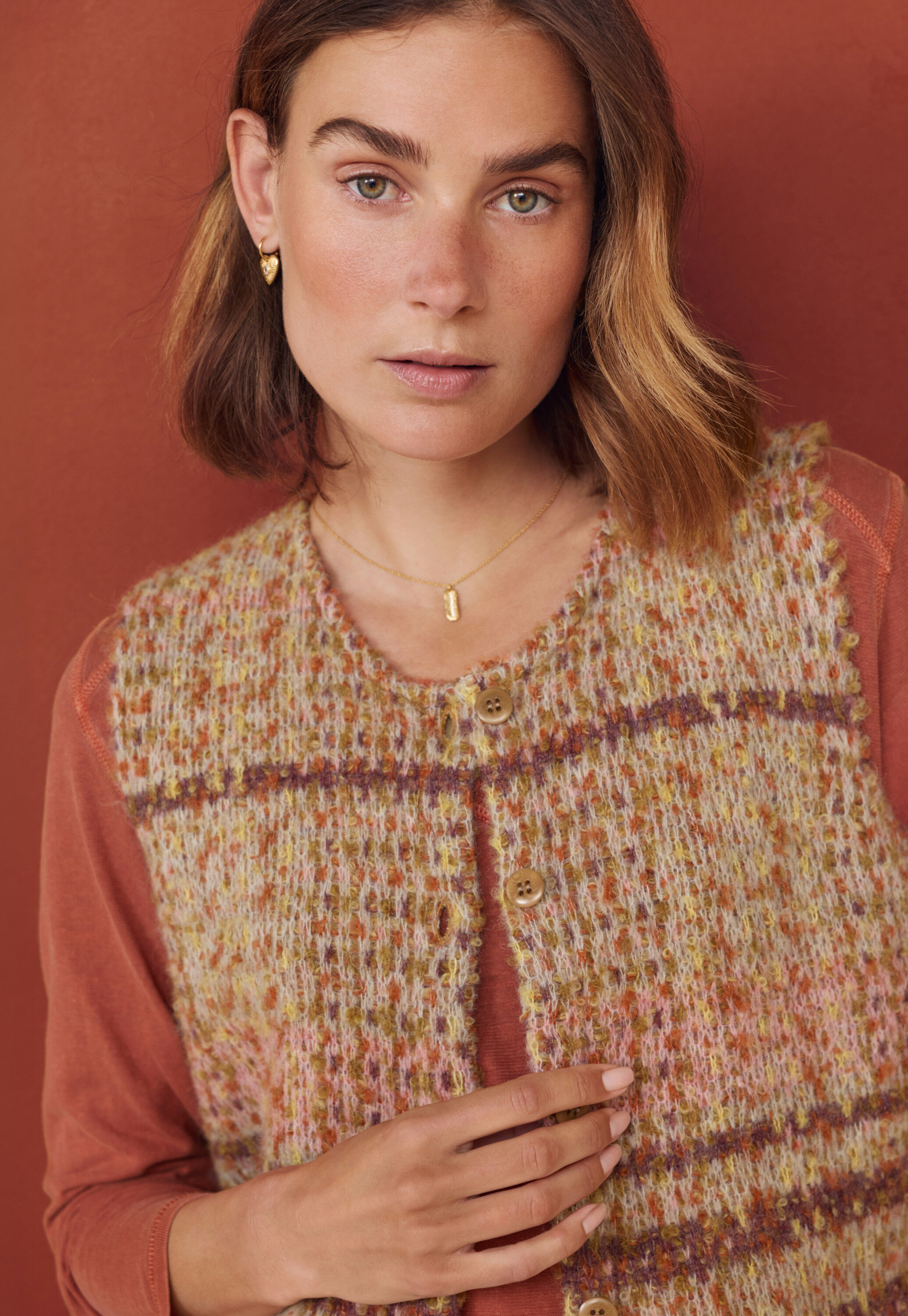 Check knitted gilet