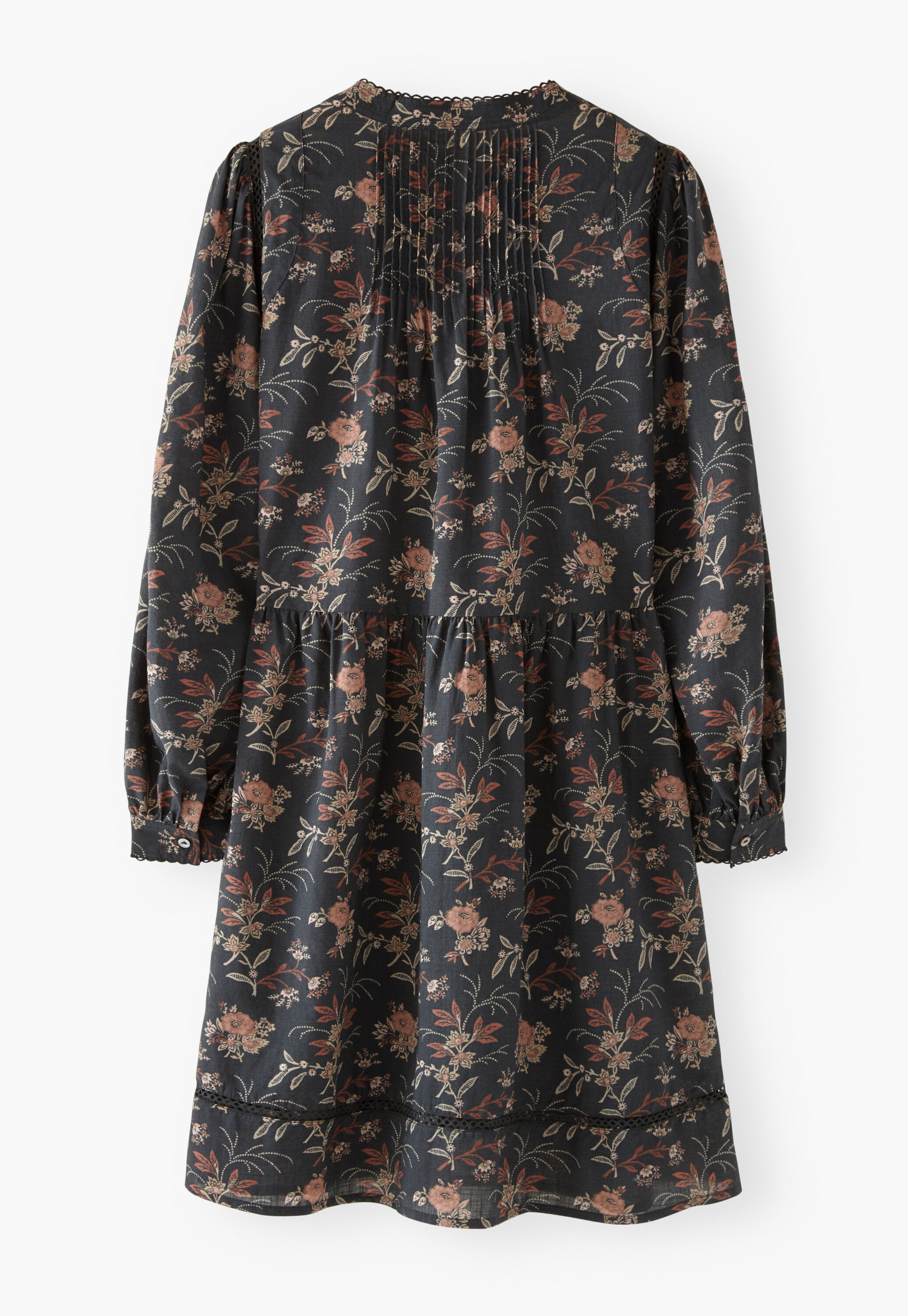 Lace-insert printed dress, Charcoal, large