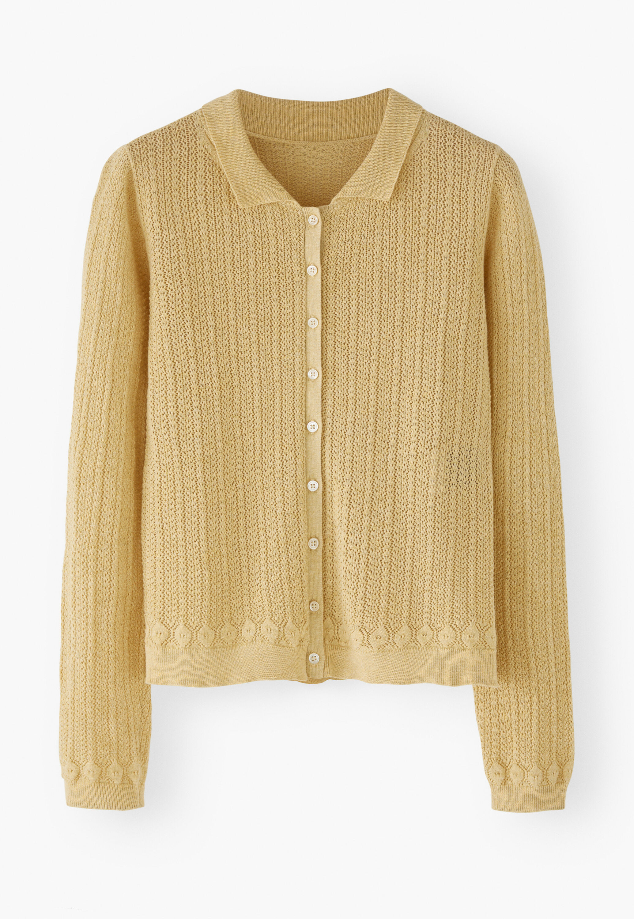 Lace-stitch collared cardigan