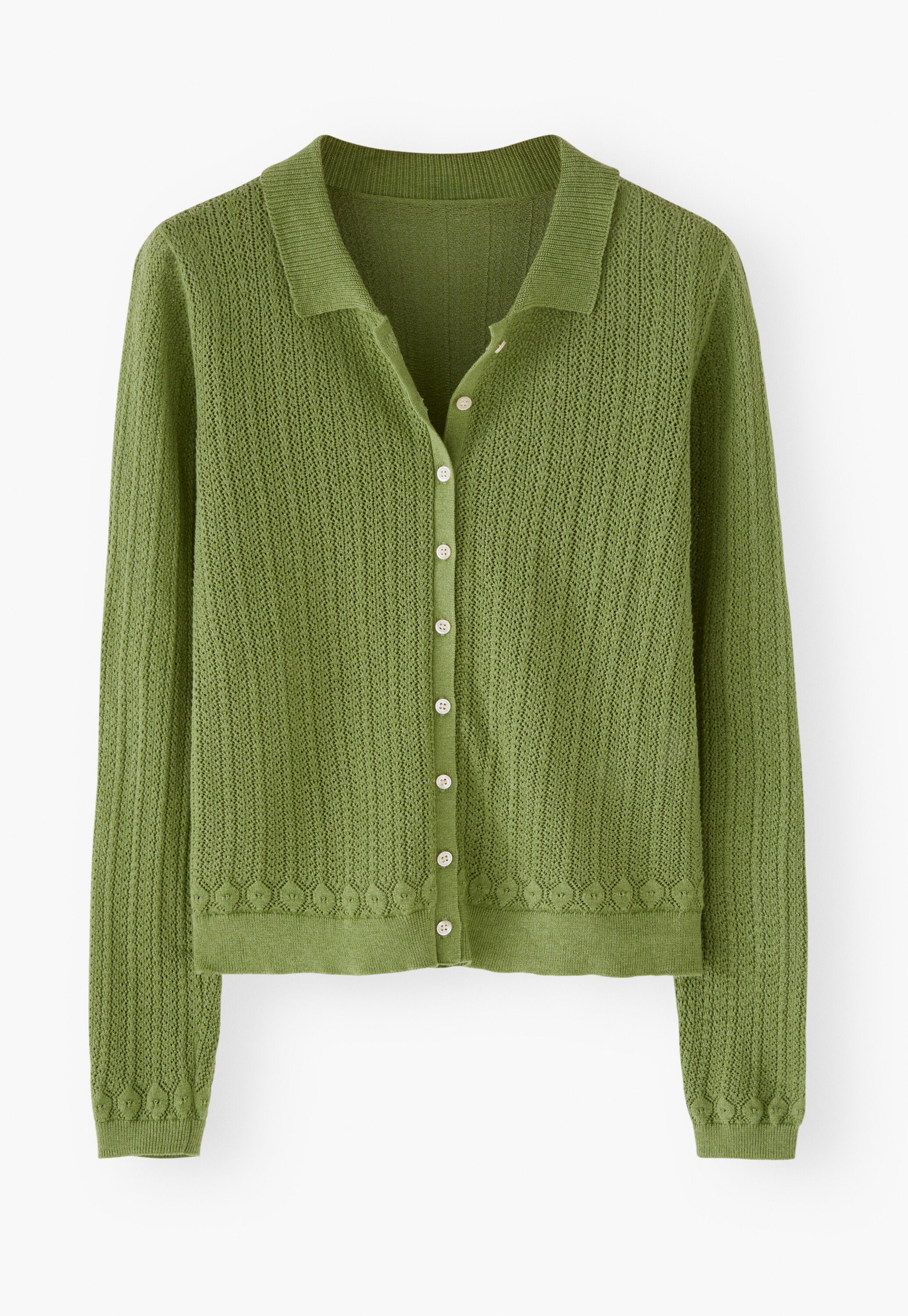 Lace-stitch collared cardigan