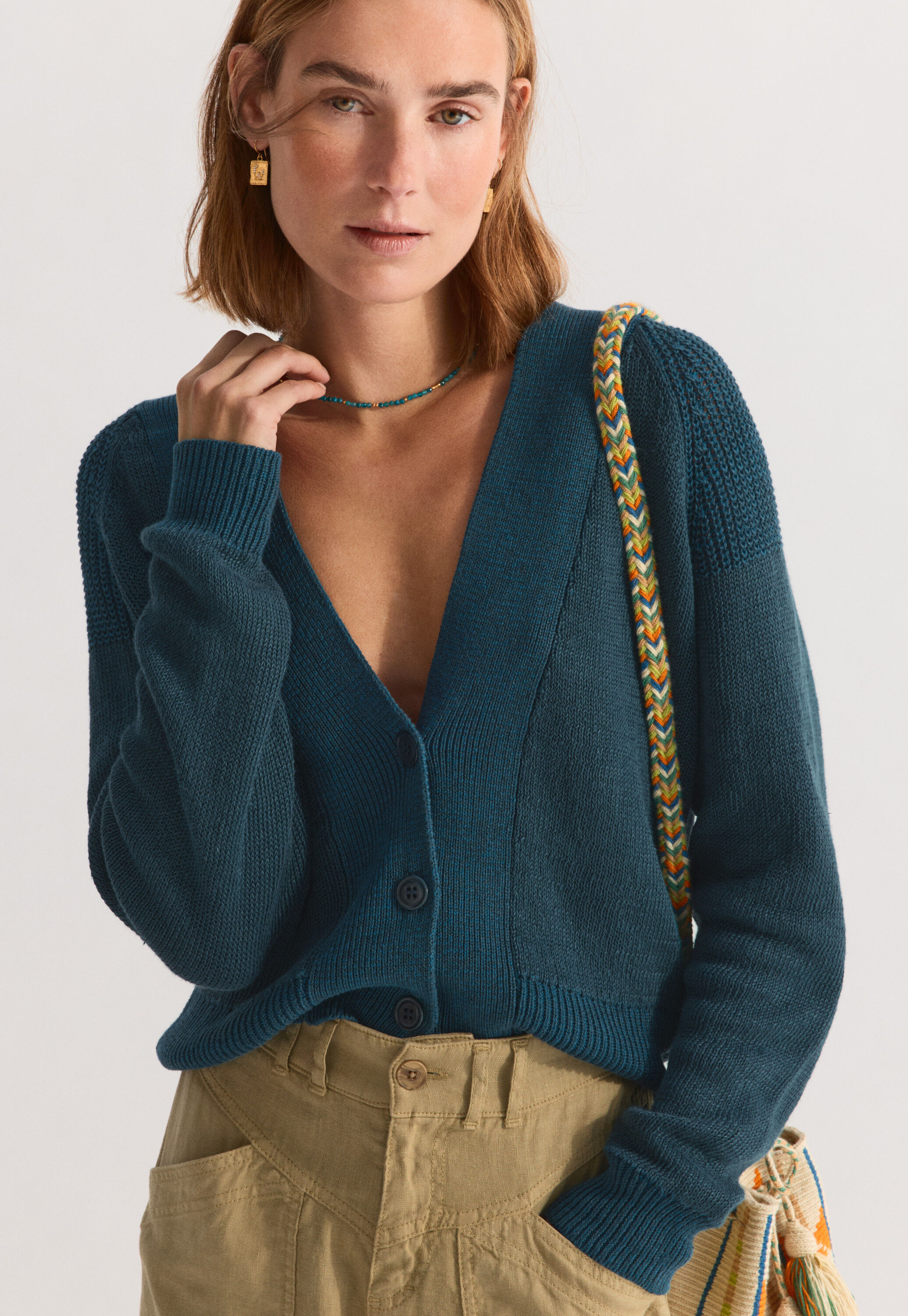 V-neck raglan cardigan