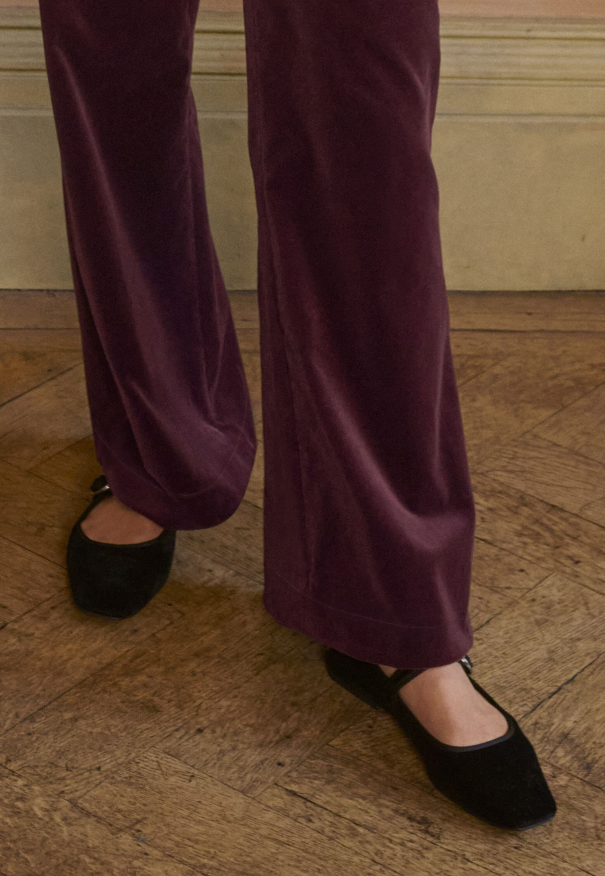 Velvet wide-leg trousers, Berry brown, large