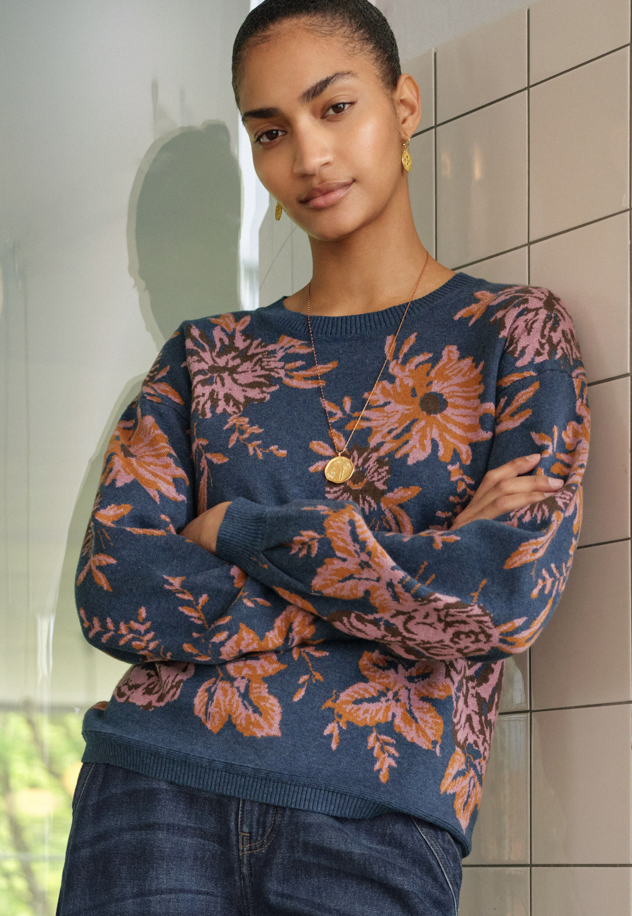 Jacquard sweater, Indigo ginger, large