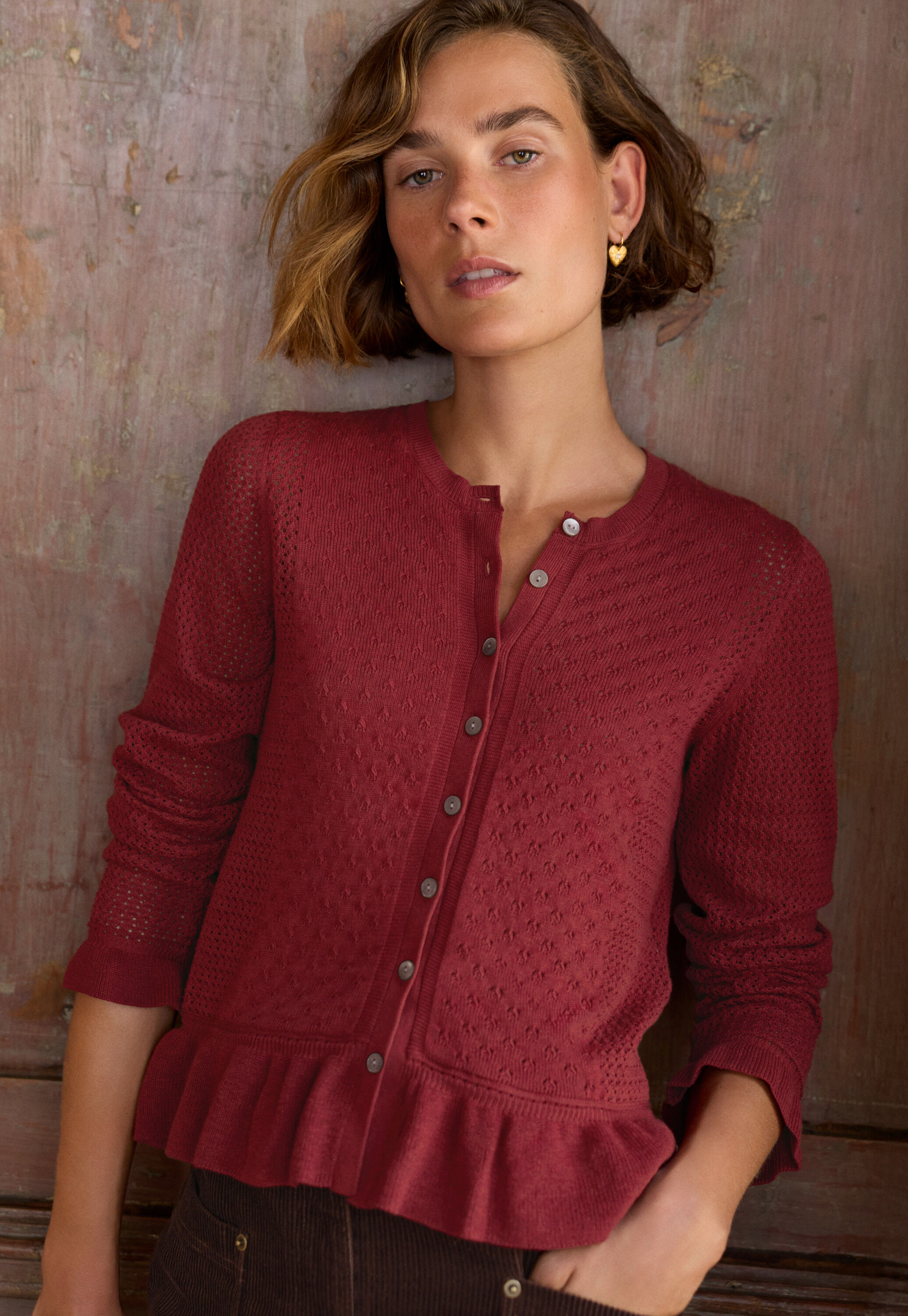 Lace-stitch cardigan, Ruby, large