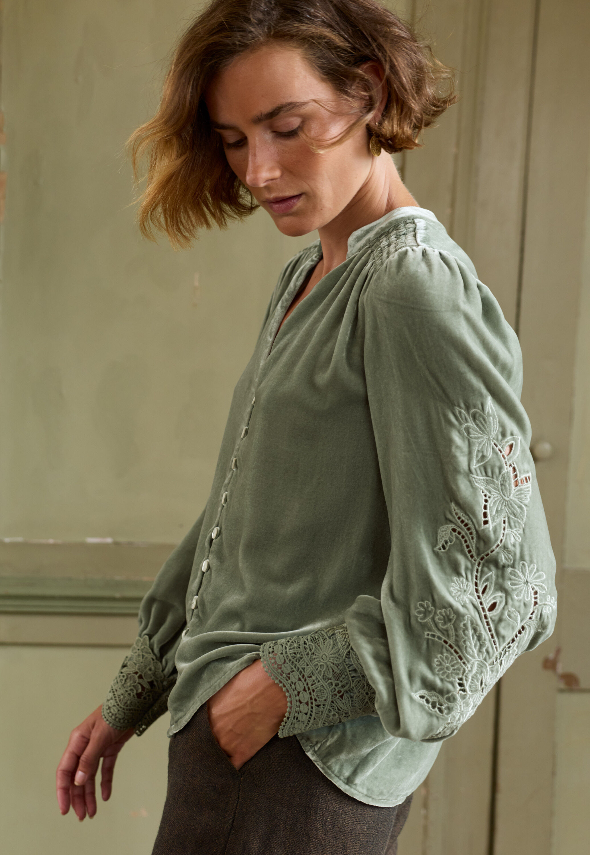 Velvet cutwork blouse
