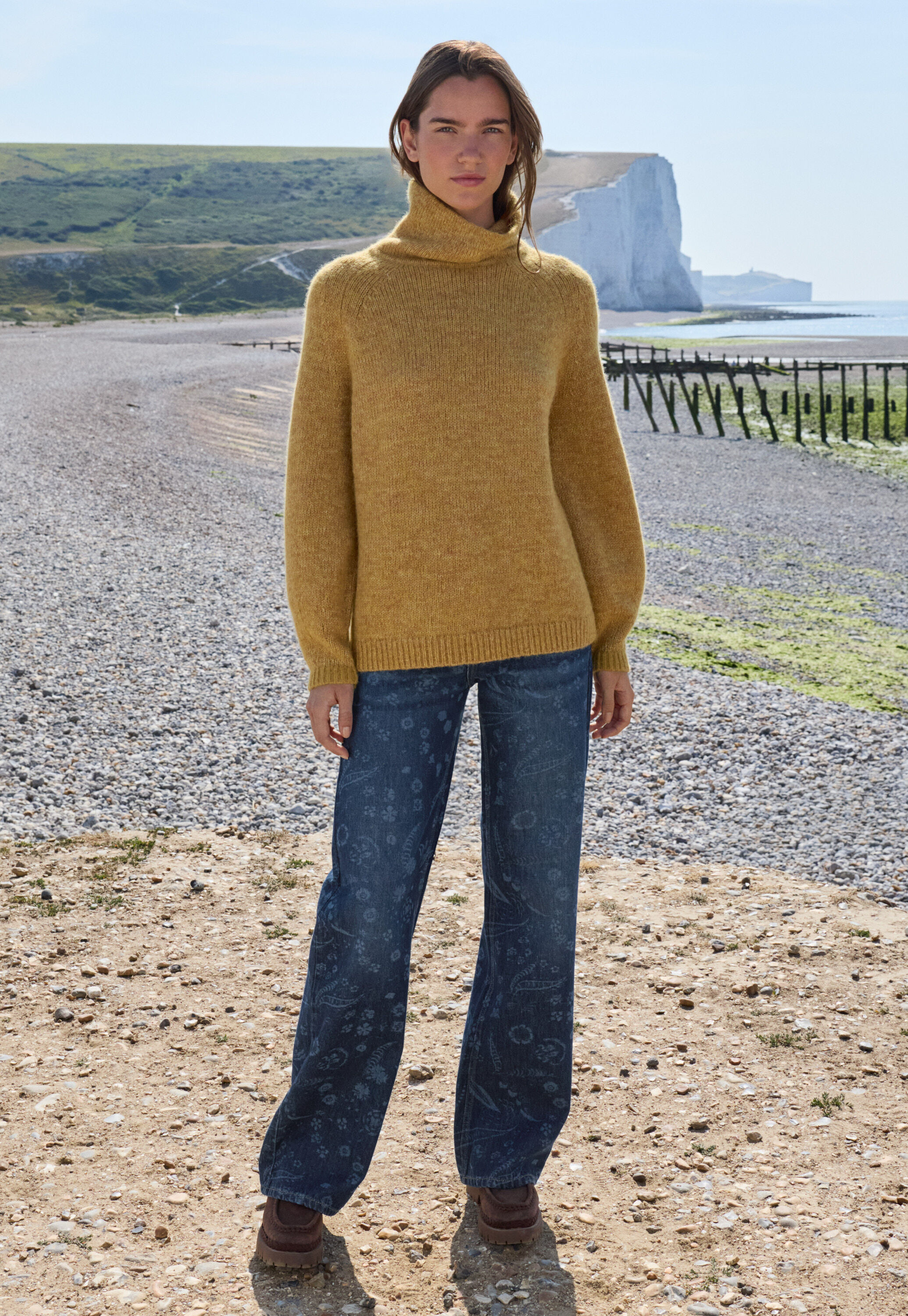 High-neck raglan sweater, Tuscan sun, large