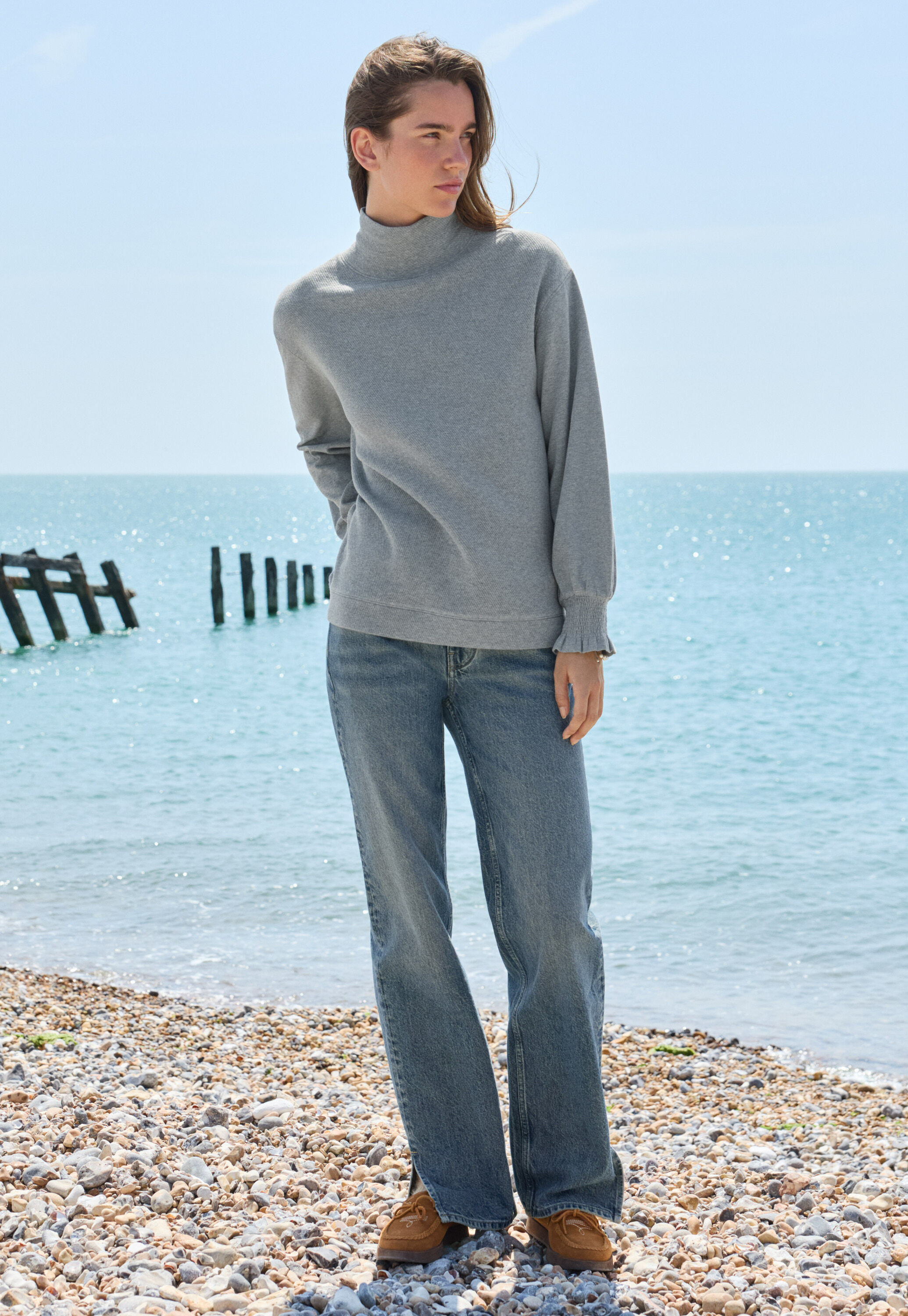High-neck sweatshirt, Soft slate blue, large