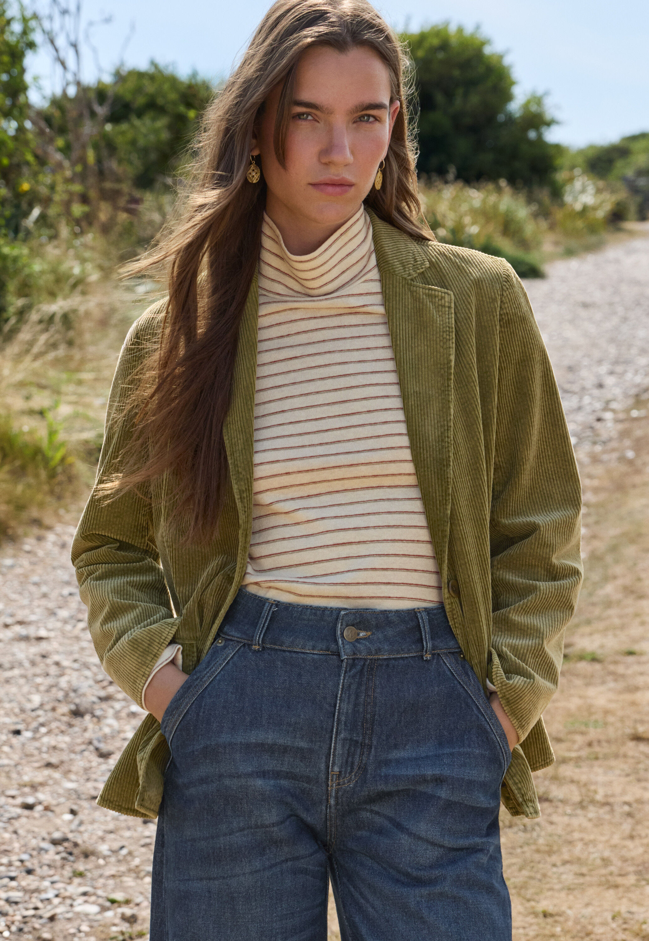 Cord blazer, Olive green, large