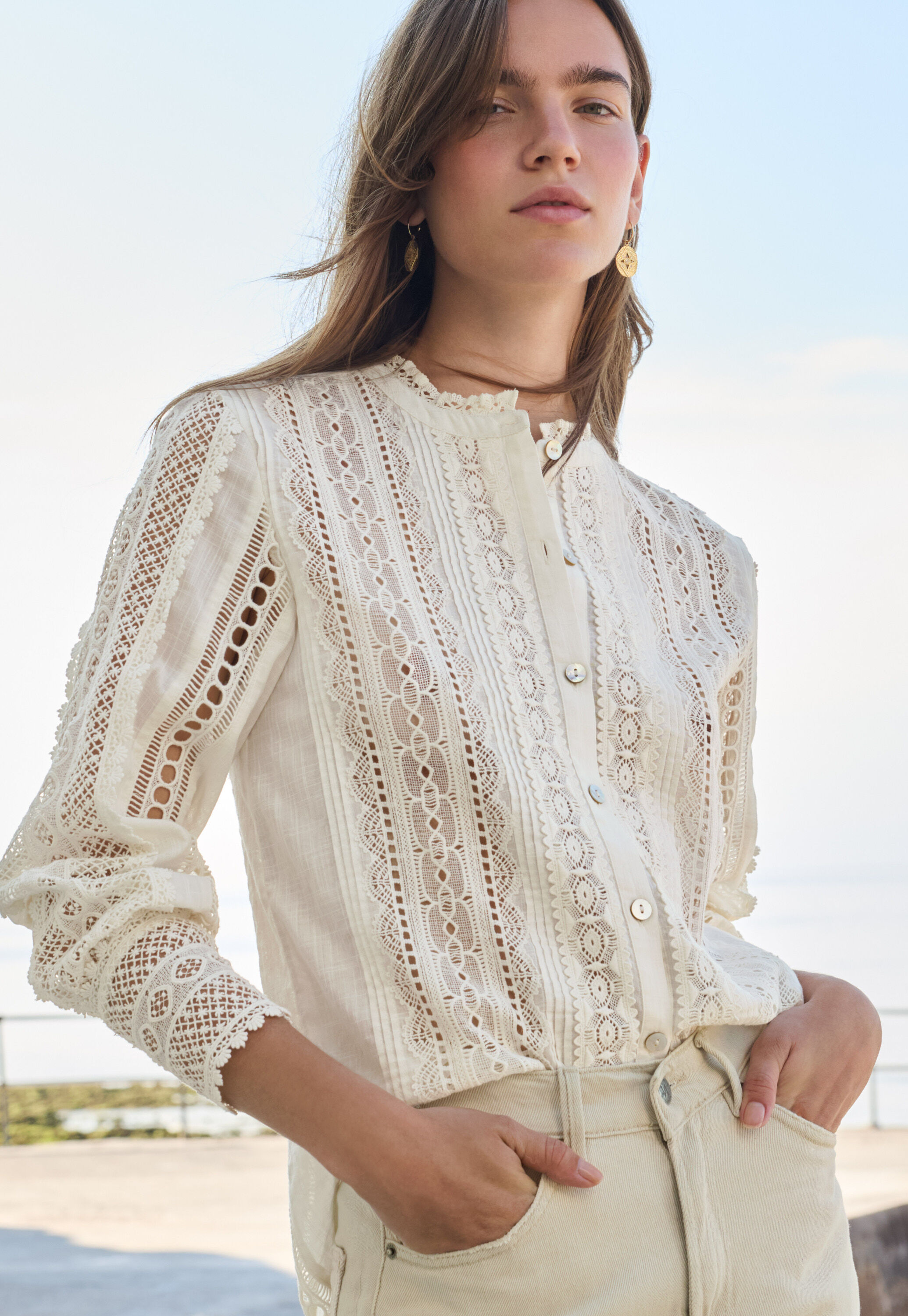 Lace blouse, Off-white, large