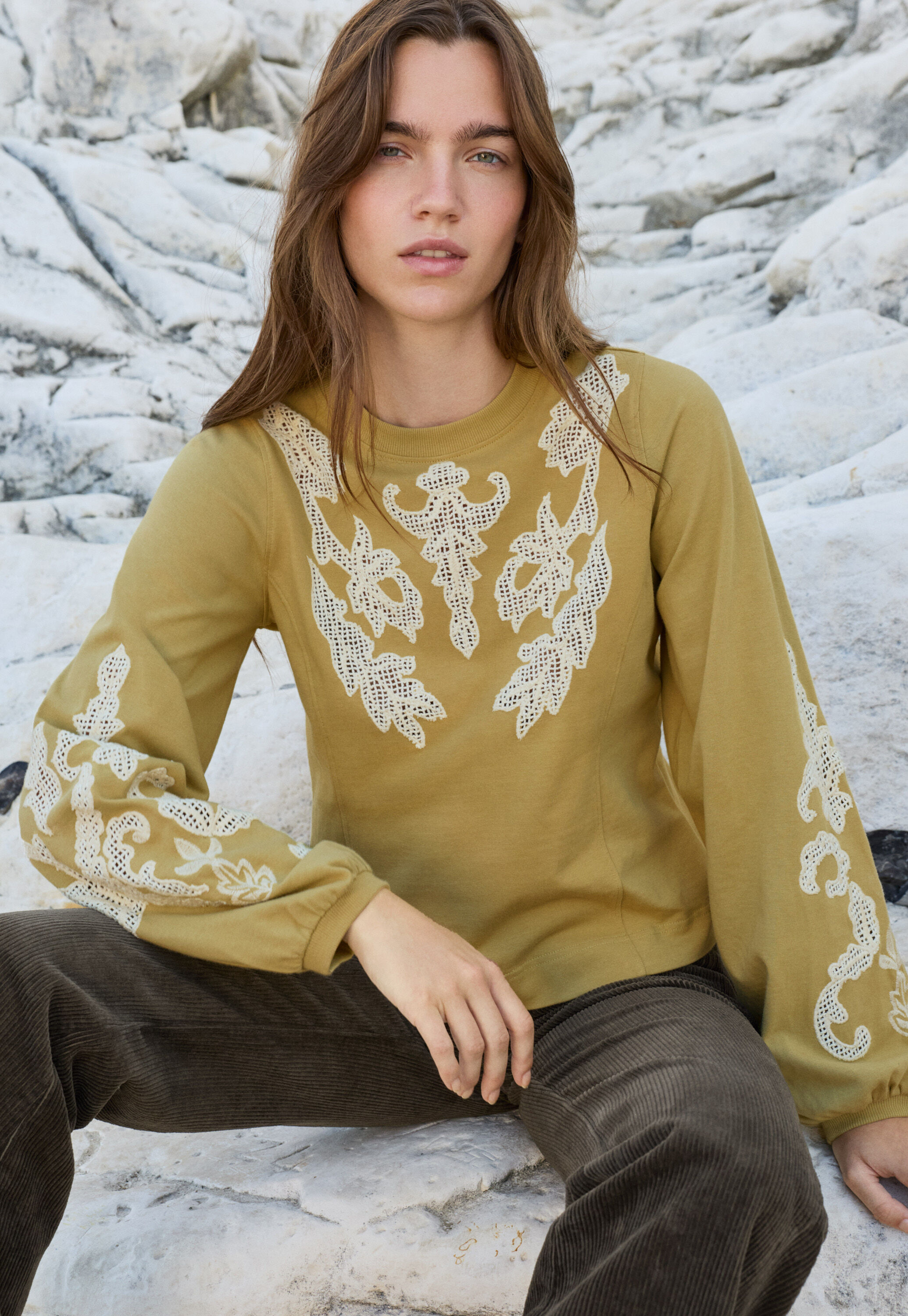 Lace sweatshirt, Lime, large