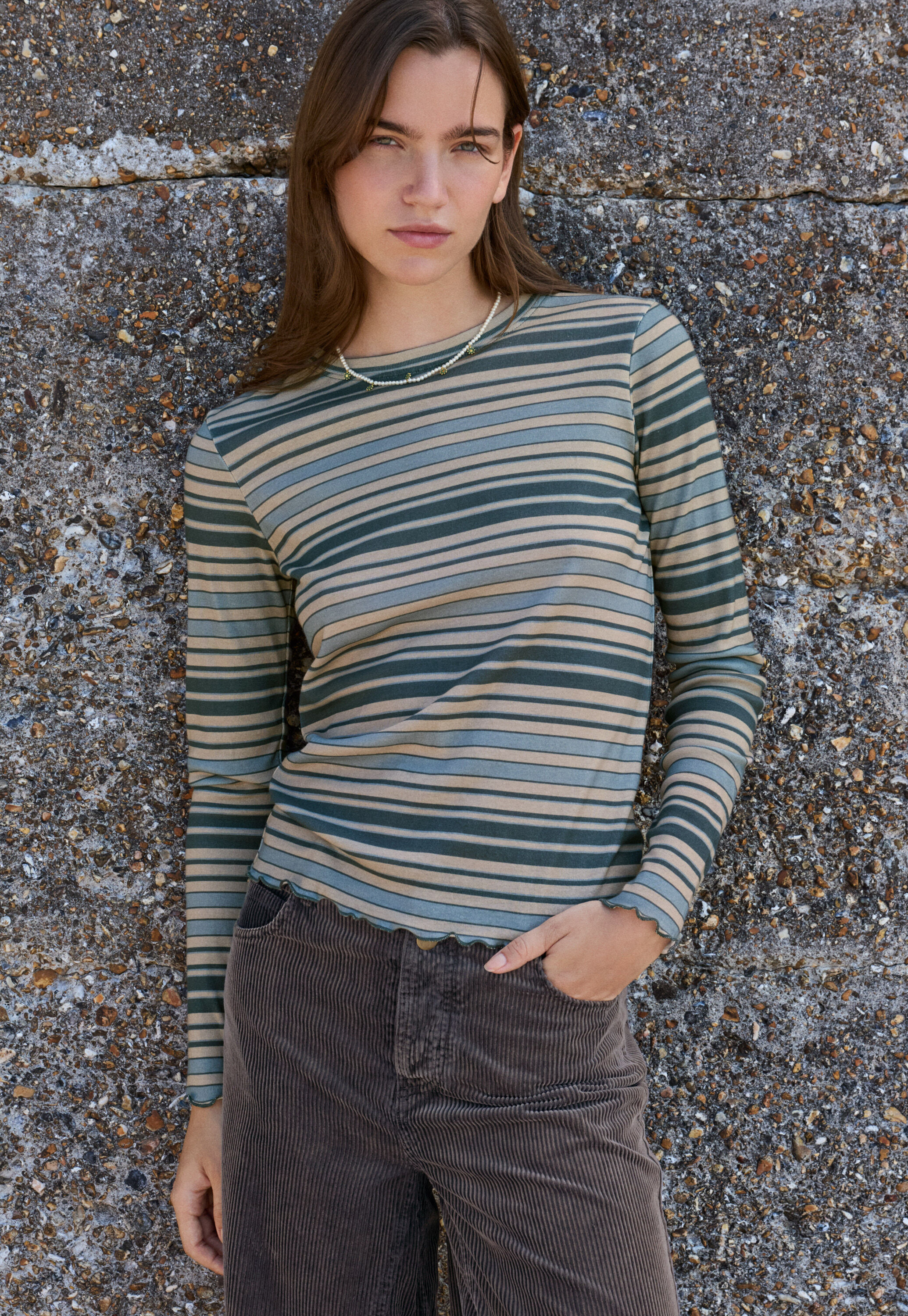 Striped jersey top, Blue stone, large
