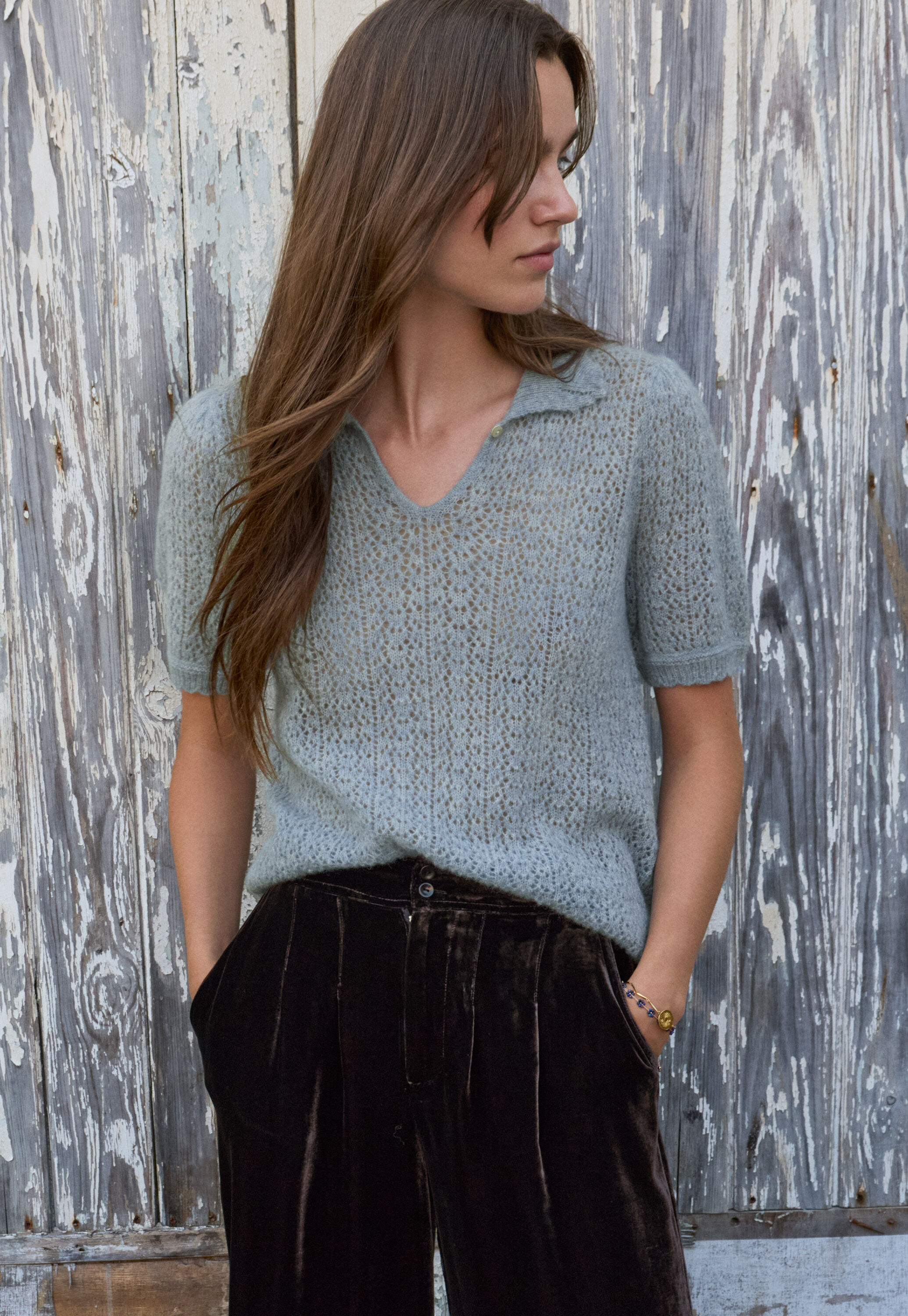 Lace-stitch sweater