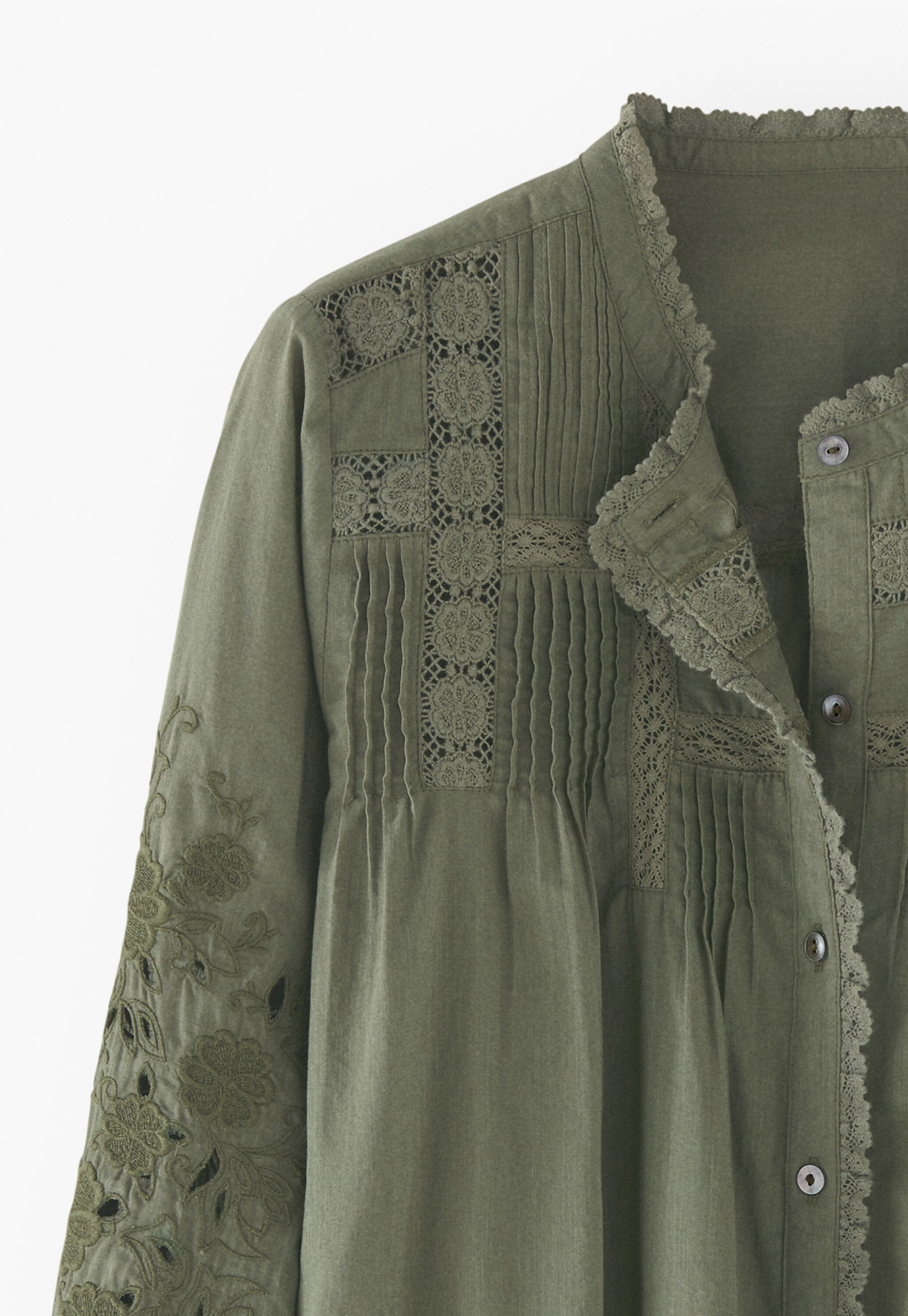 Lace pintuck blouse, Forest green, large