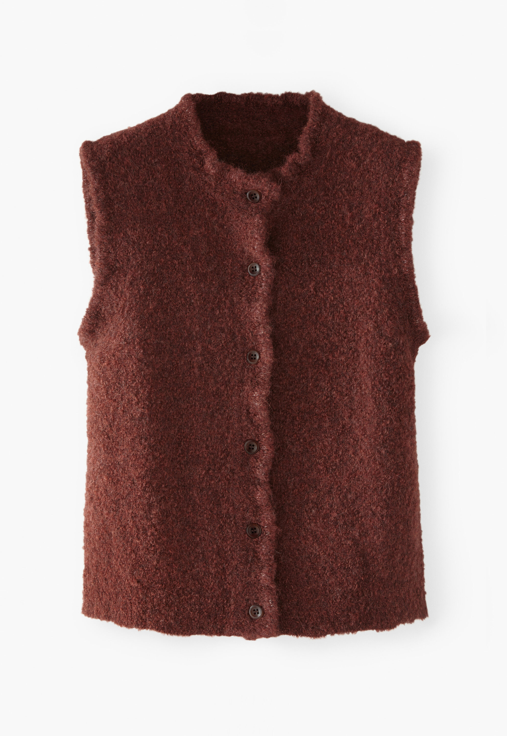 Frill-edge knitted gilet, Wine marl, large