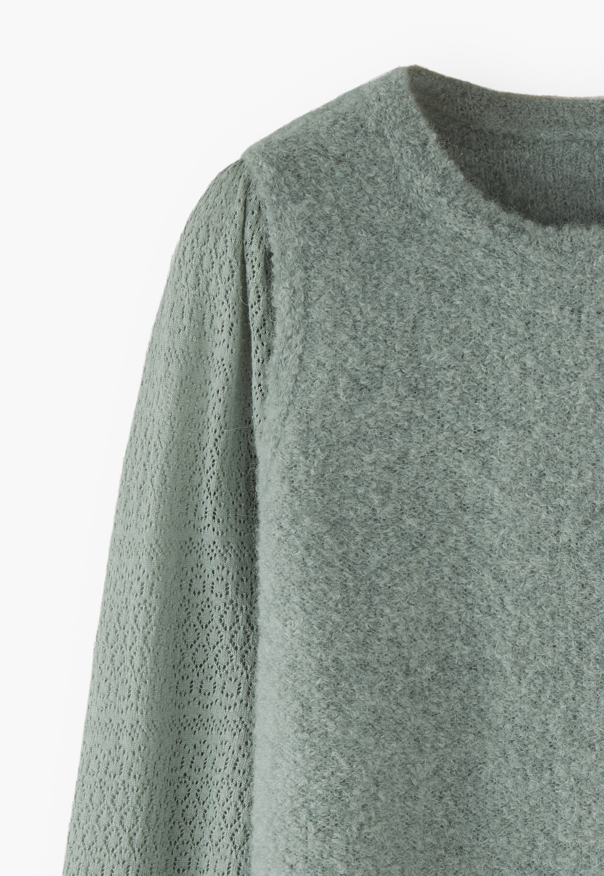 Pointelle-sleeve sweater, Duck egg, large